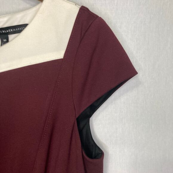 WHBM Size 10 Color-Block Sheath Dress Cream Burgundy Black Cap Sleeve Chic - Picture 7 of 7